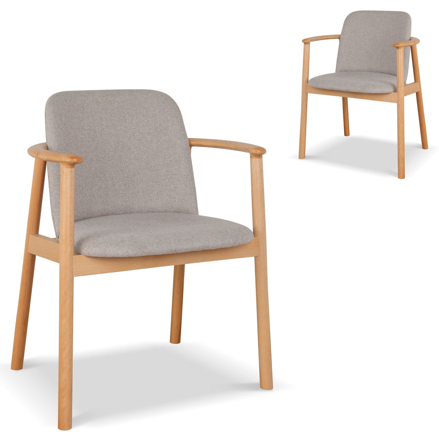 Set of 2 - Natural Dining Armchair - Grey Seat
