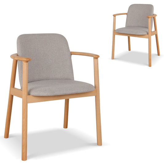 Set of 2 - Natural Dining Armchair - Grey Seat