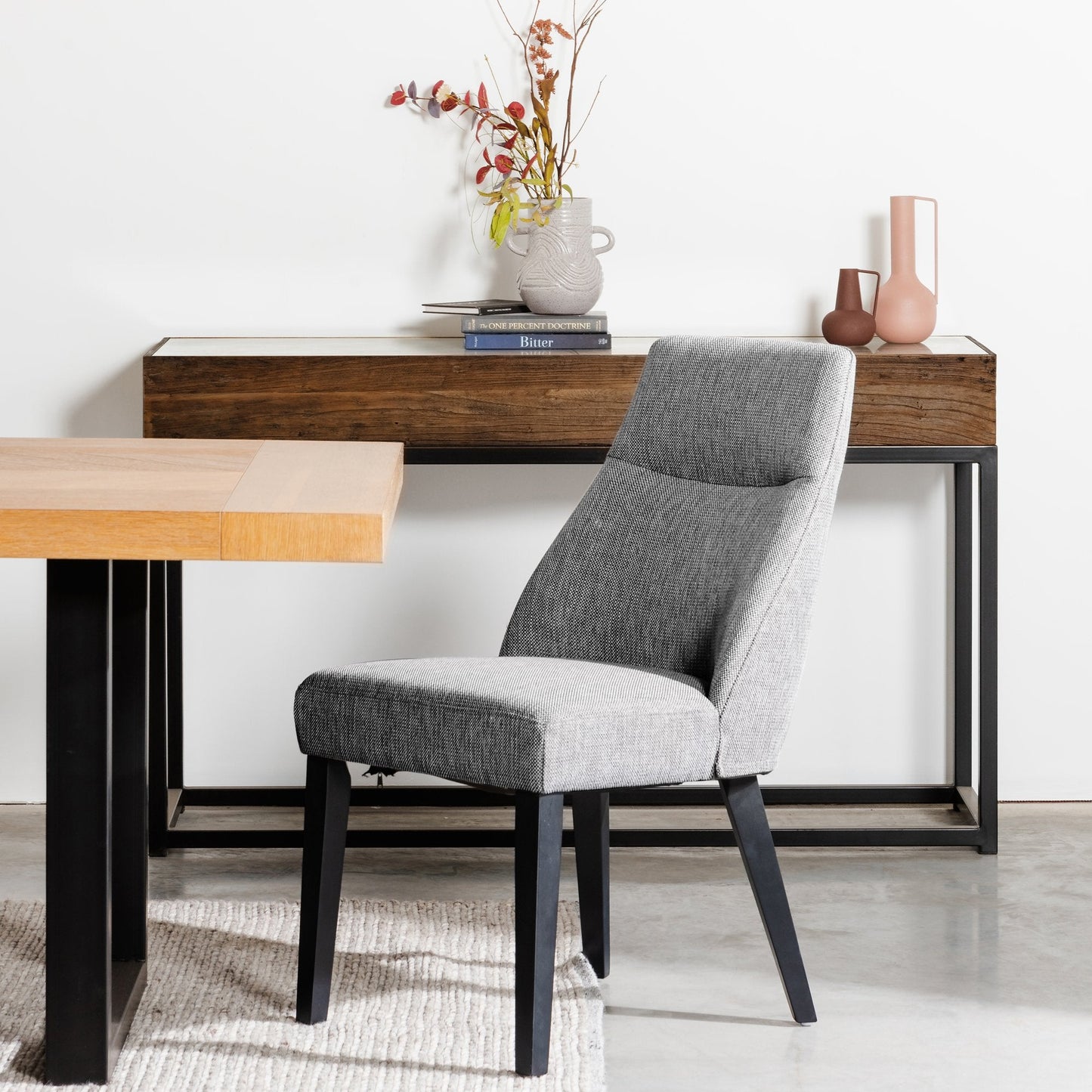 Ex Display - Rivera Fabric Dining Chair - Graphite Grey - Black Legs