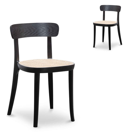 Set of 2 - Orval Rattan Dining Chair - Black with Natural Seat
