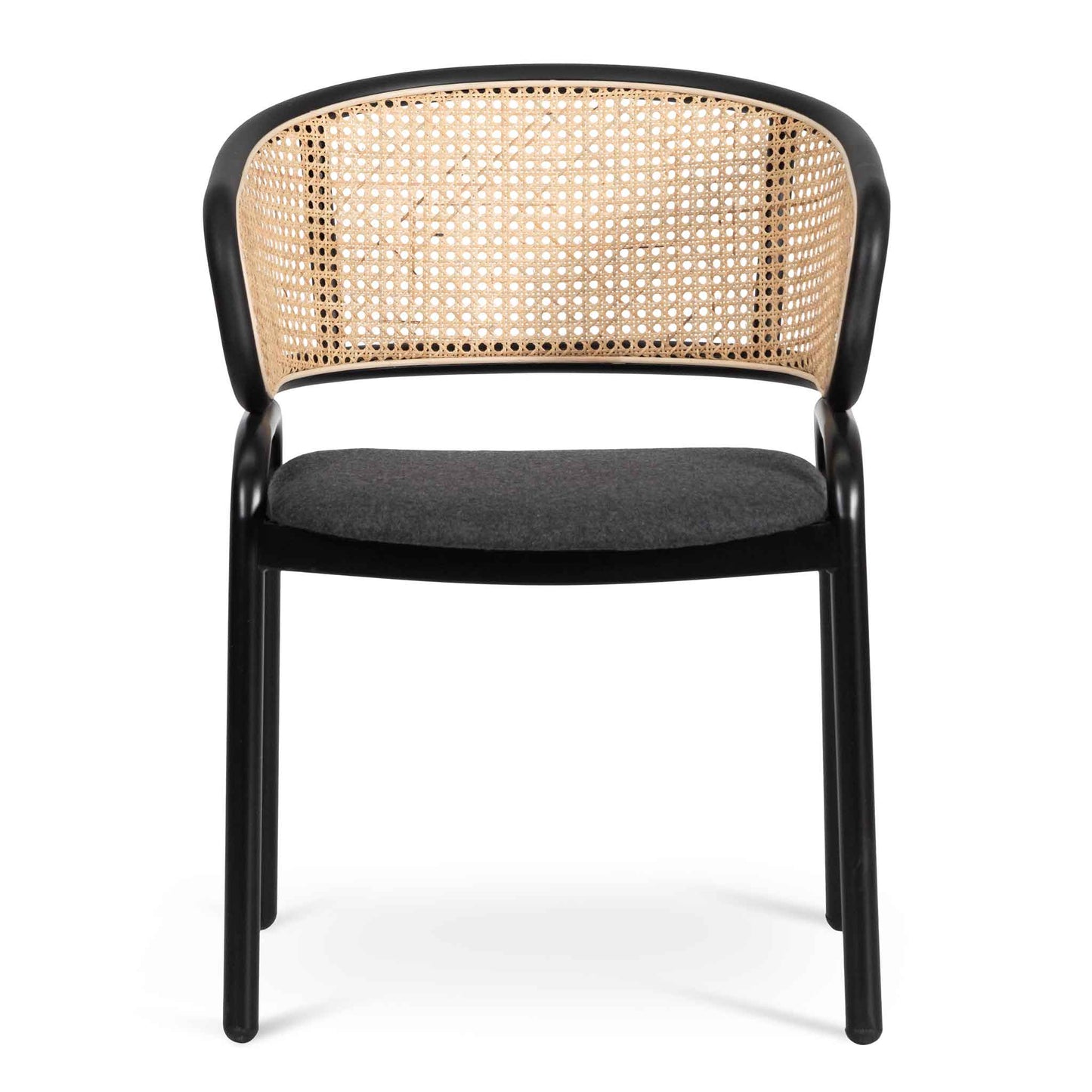 Set of 2 - Florine Fabric Dining Chair - Grey with Rattan Back
