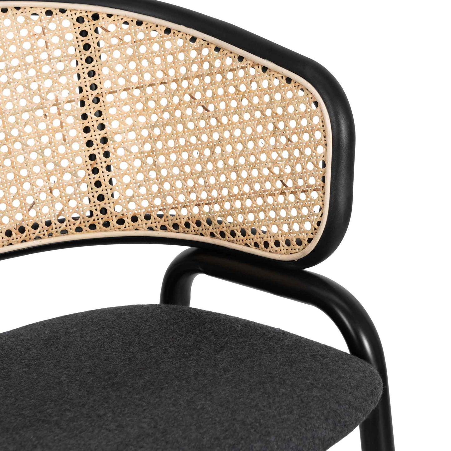 Set of 2 - Florine Fabric Dining Chair - Grey with Rattan Back