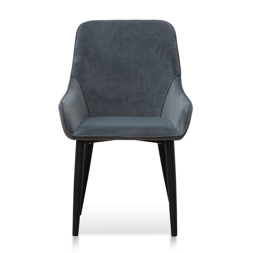 Fabric Dining Chair - Grey Velvet in Black Legs (Set of 2)