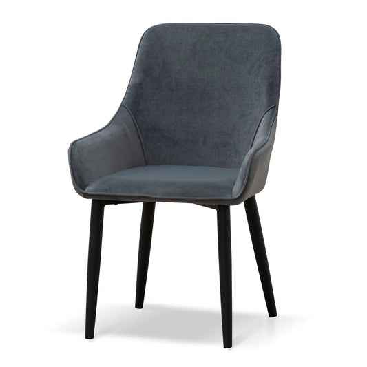 Set of 2 - Acosta Dining Chair - Grey Velvet in Black Legs