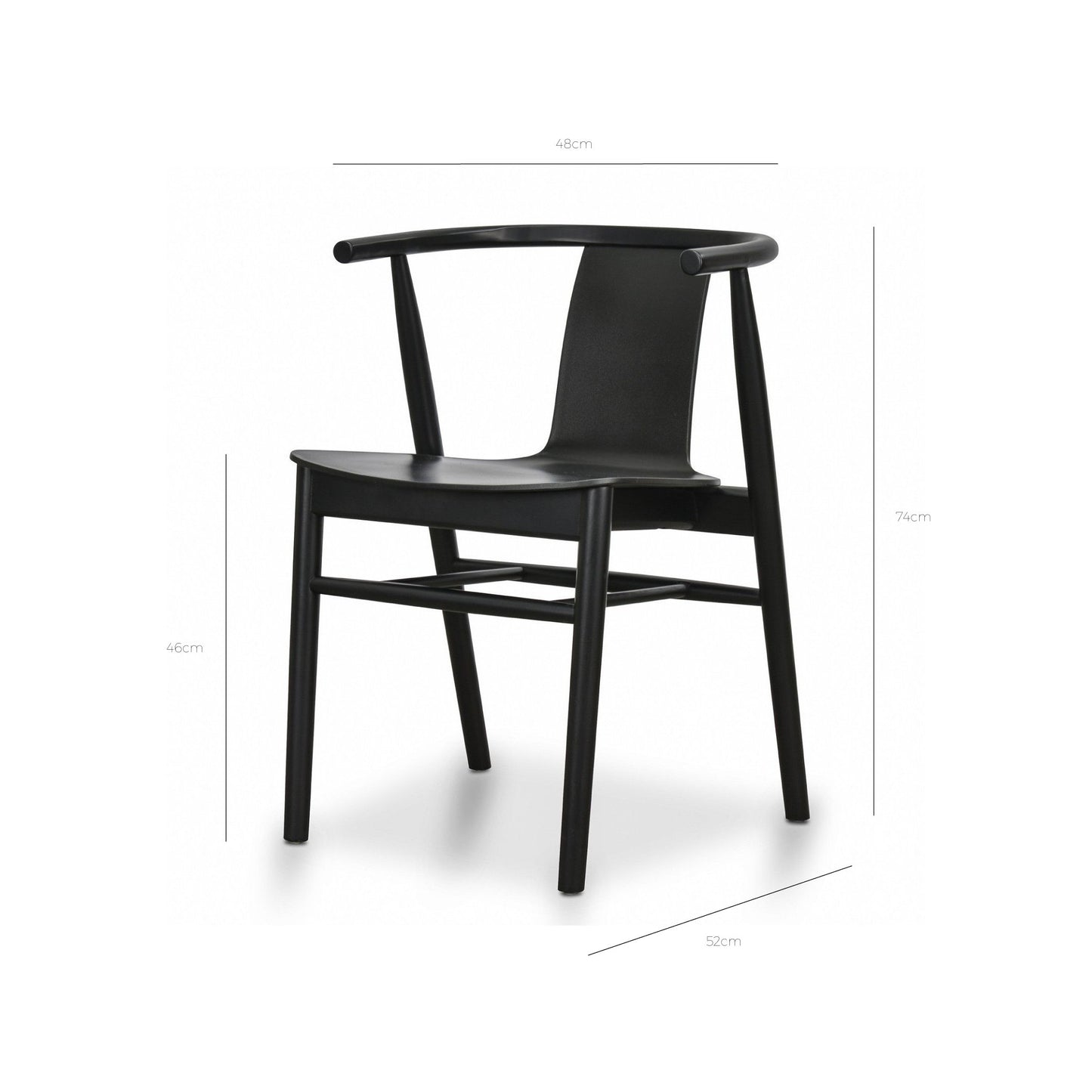 Set of 2 - Dean Wooden Dining Chair - Full Black