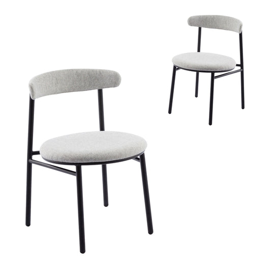 Ex Display - Set of 2 Oneal Fabric Dining Chair - Silver Grey with Black Legs