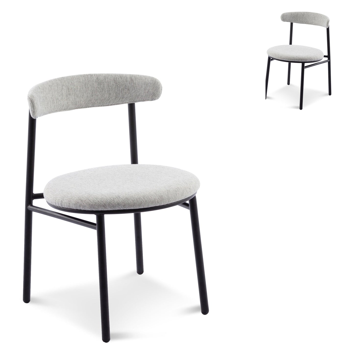 Set of 2 - Oneal Fabric Dining Chair - Silver Grey with Black Legs