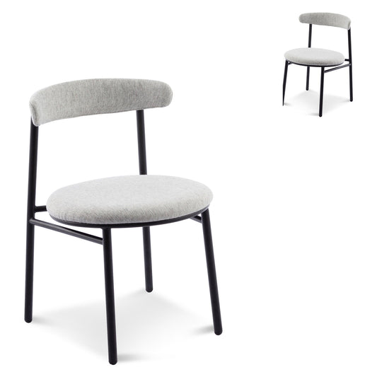 Set of 2 - Oneal Fabric Dining Chair - Silver Grey with Black Legs