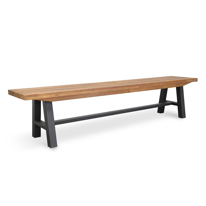 Outdoor Wooden Bench - Natural Top and Black Legs