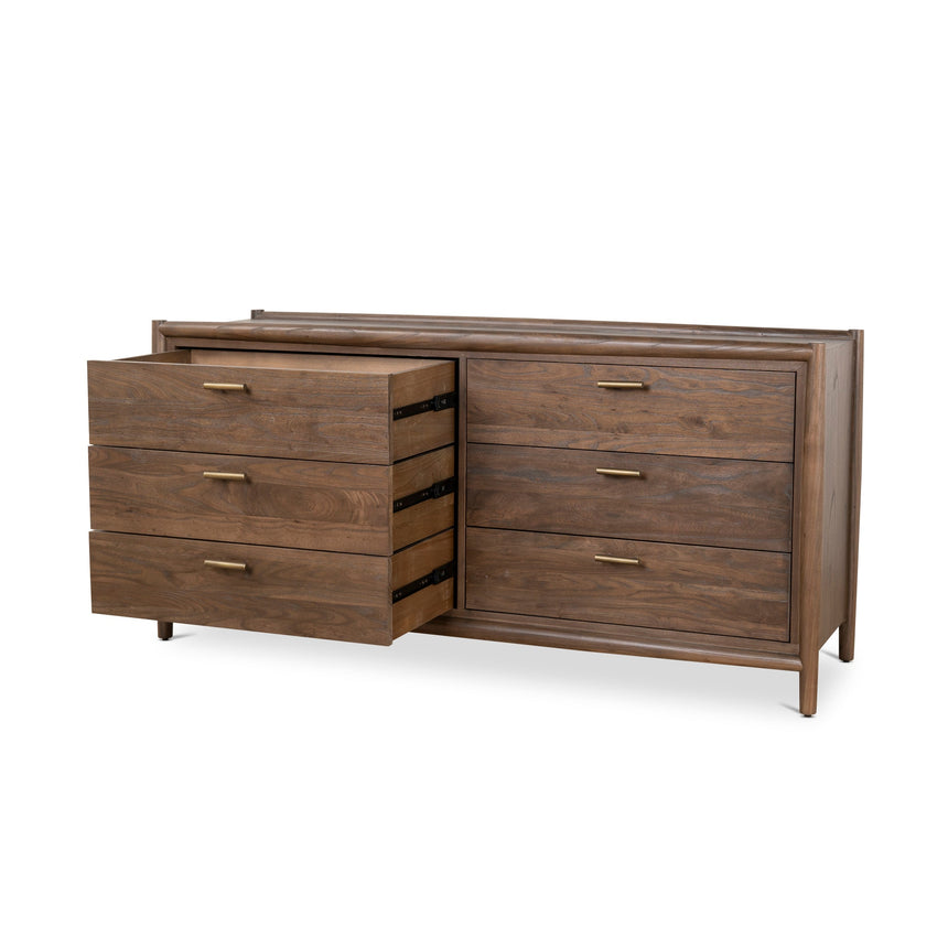 6 Drawer Wooden Chest - Walnut