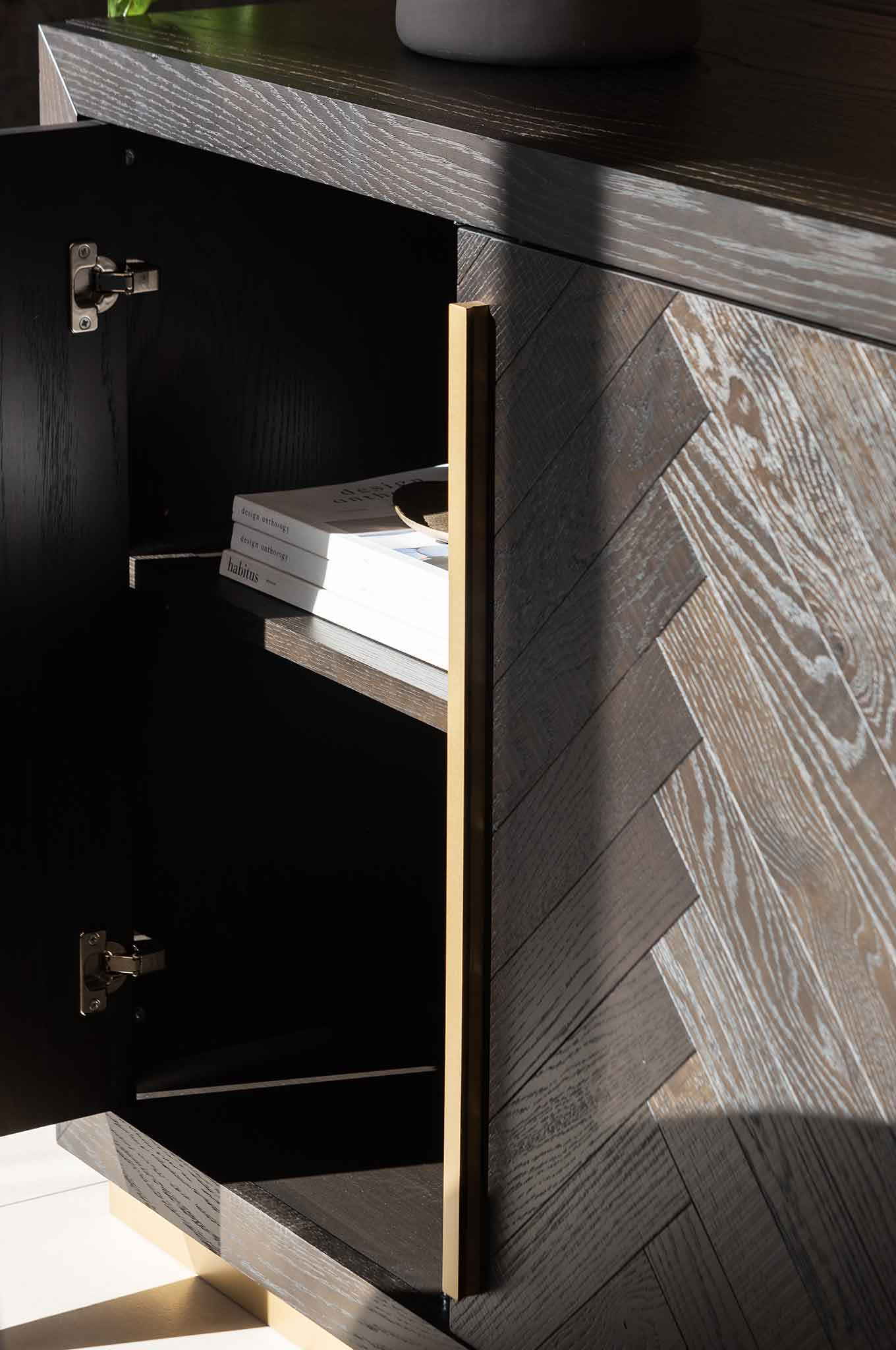 Wide 180cm Wooden Sideboard - Peppercorn and Brass