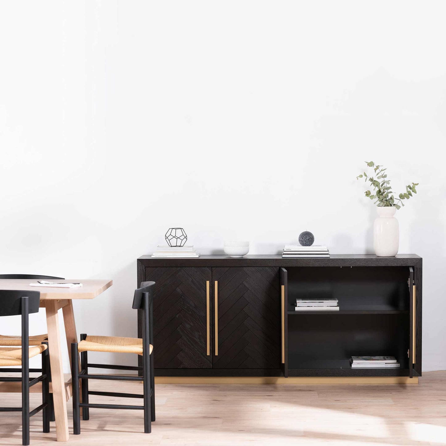 Wide 180cm Wooden Sideboard - Peppercorn and Brass