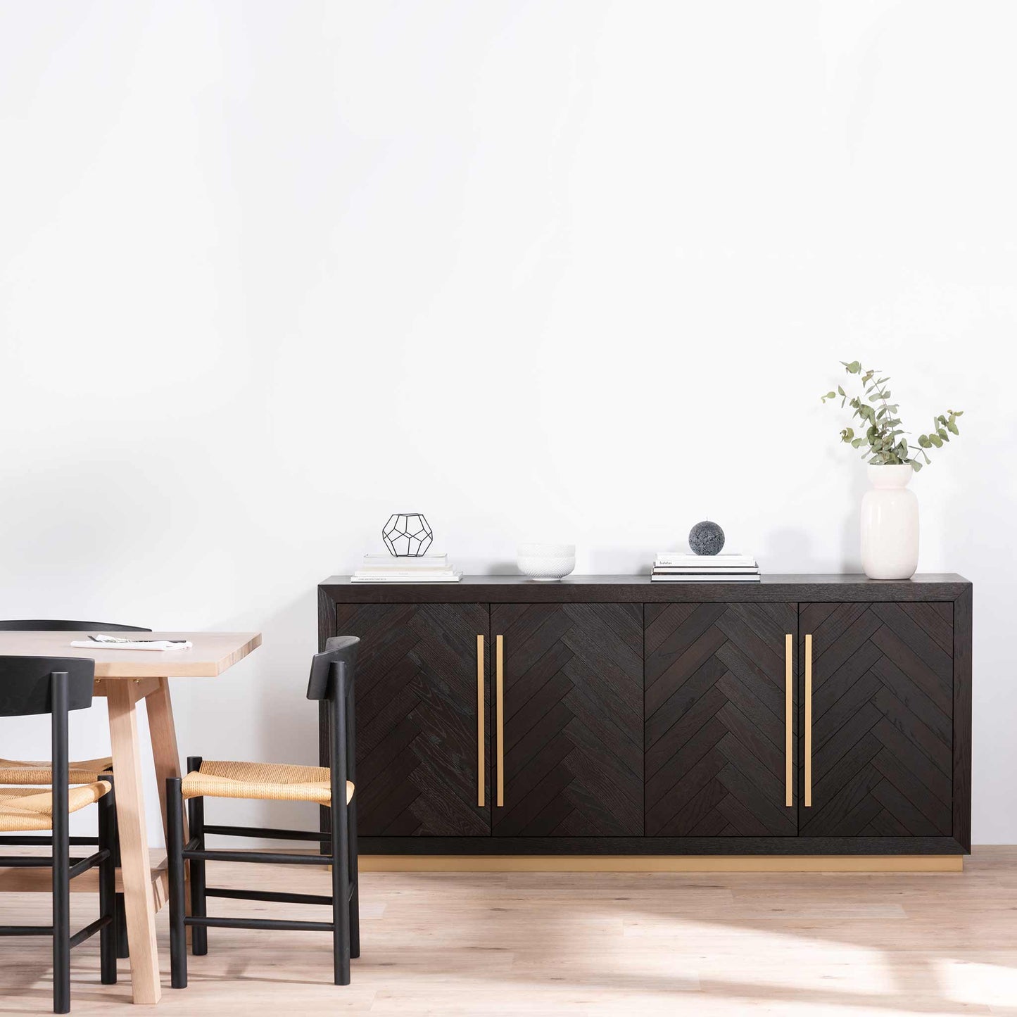 Wide 180cm Wooden Sideboard - Peppercorn and Brass