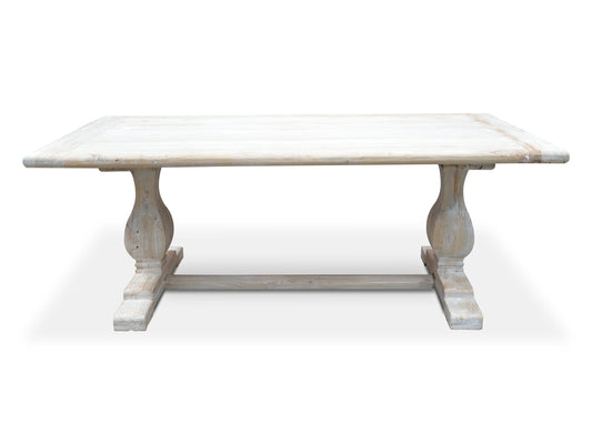 Titan Reclaimed 1.98m ELM Wood Dining Table - Rustic White Washed