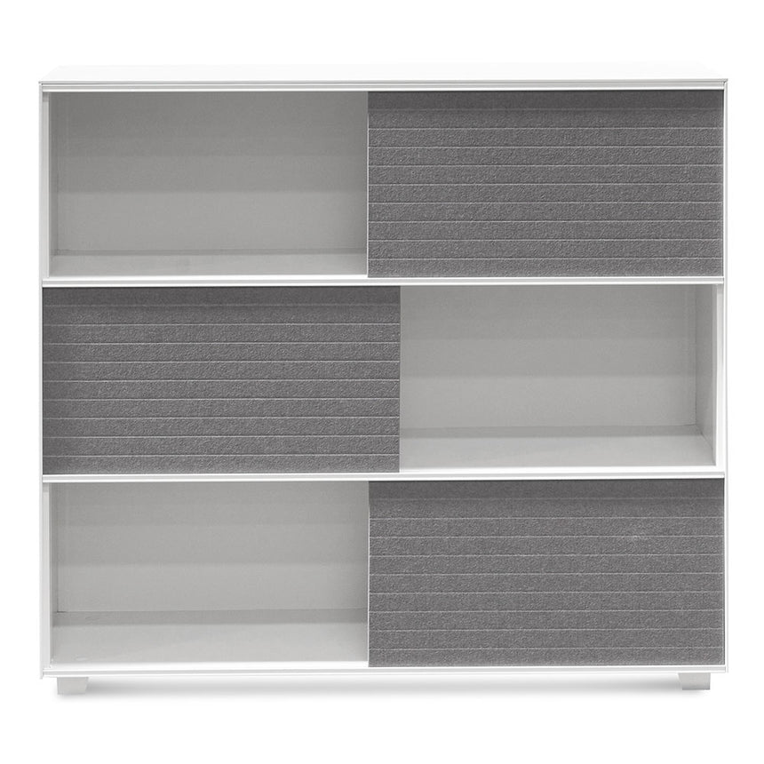 Inter-layered White Storage Cabinet - Grey Doors