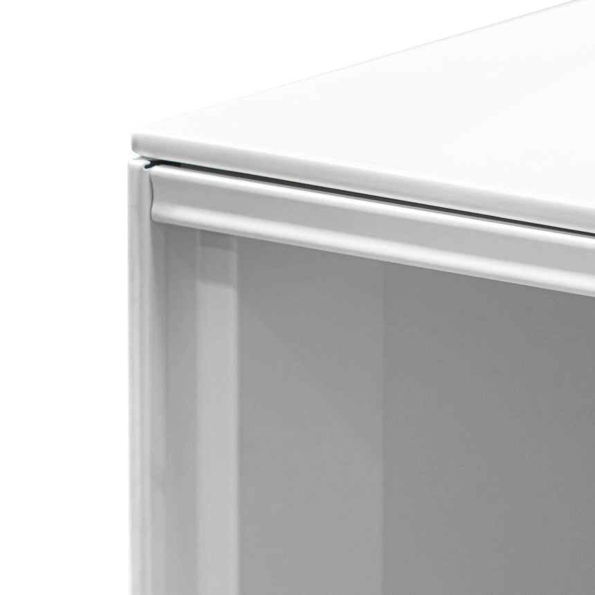 Inter-layered White Storage Cabinet - Grey Doors