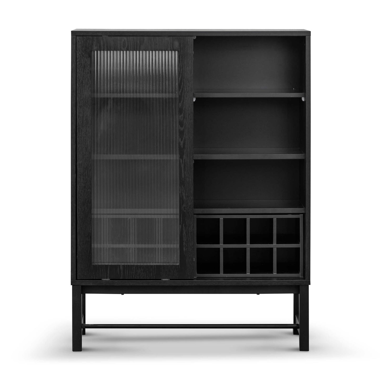 Maynard Black Bar Cabinet - Flute Glass Doors