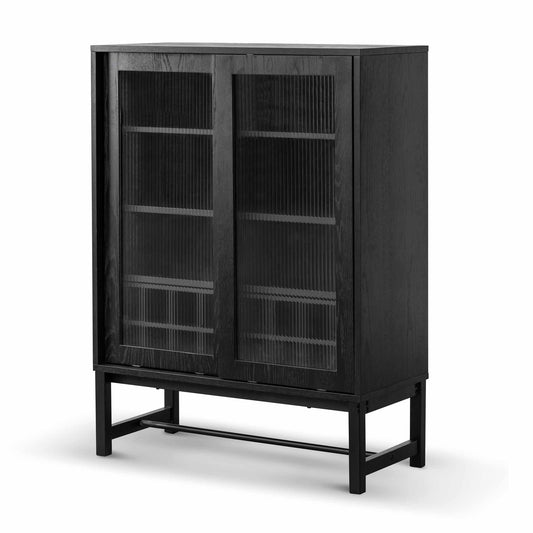 Maynard Black Bar Cabinet - Flute Glass Doors
