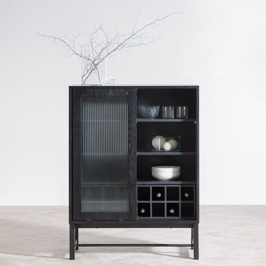 Maynard Black Bar Cabinet - Flute Glass Doors