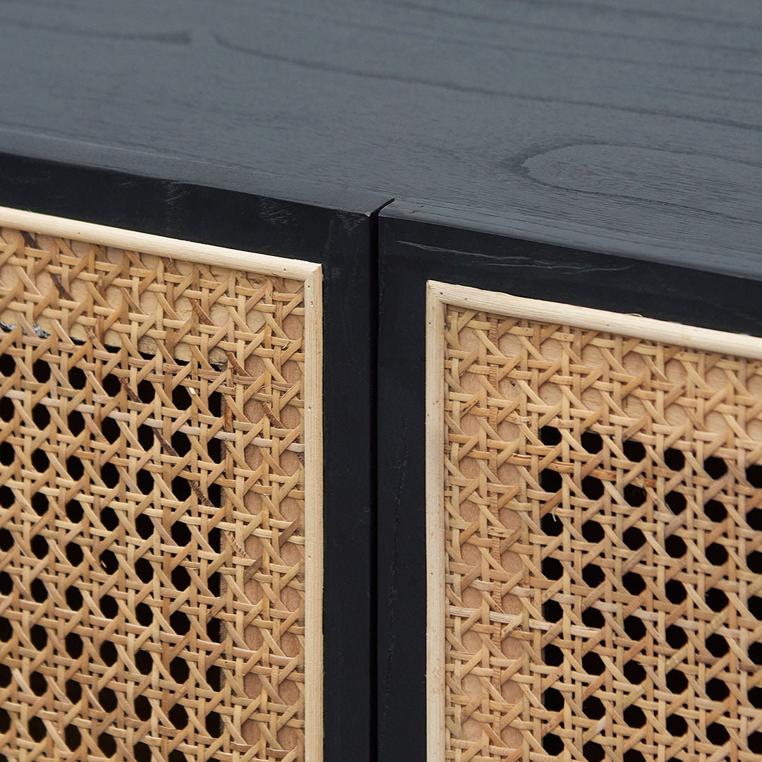 McDaniel 1.45m ELM Black Side board - Natural Rattan Door