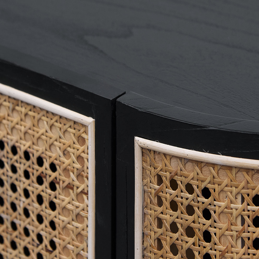 McDaniel 1.45m ELM Black Side board - Natural Rattan Door