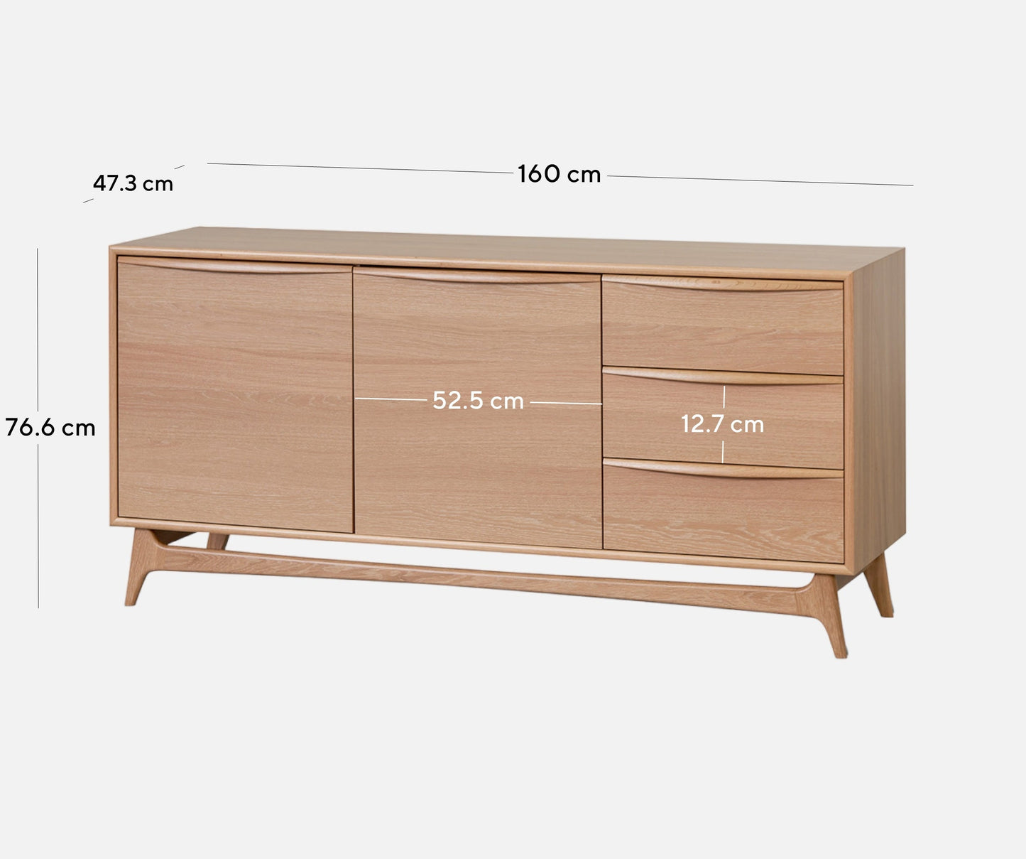 Brendon 1.6m Sideboard Unit with Drawers - Natural Oak