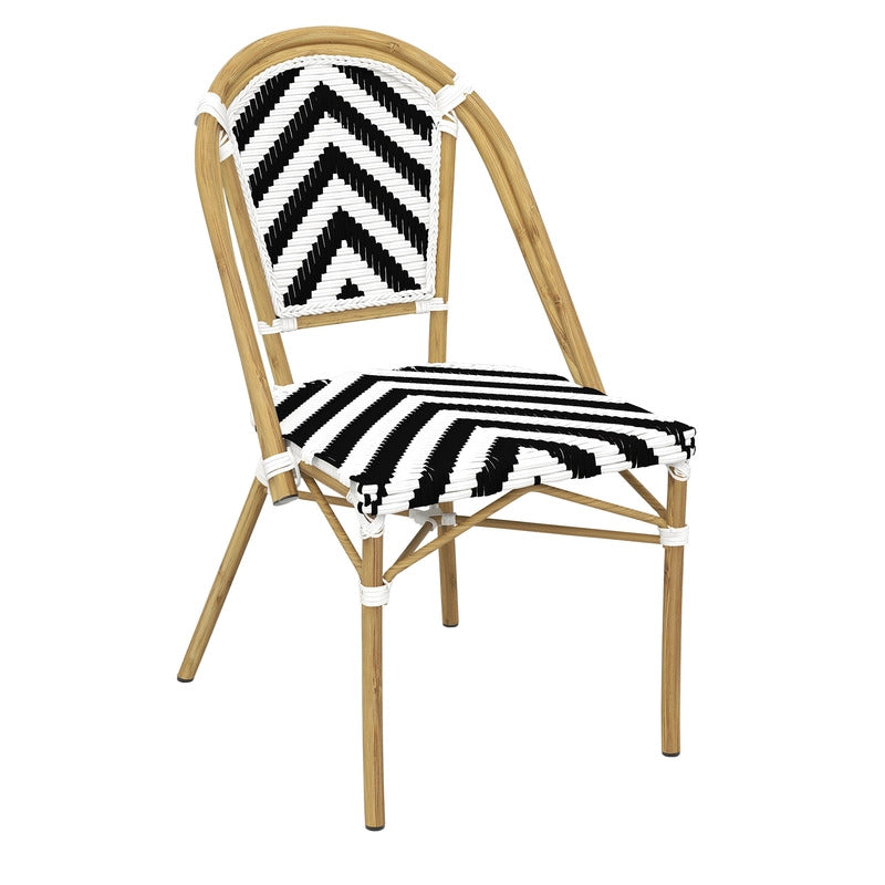 Set of 2 - Dalmatian Indoor / Outdoor Dining Chair - Black & White Chevron