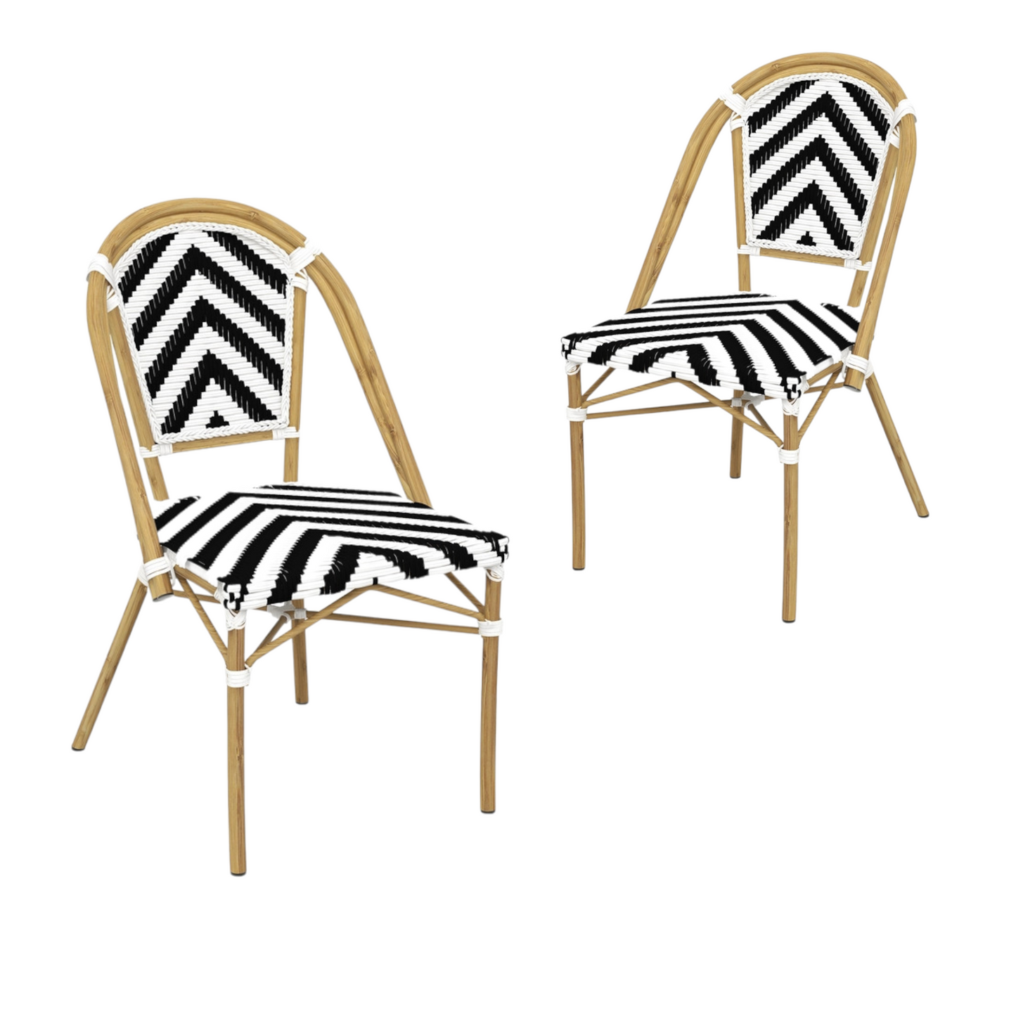 Set of 2 - Dalmatian Indoor / Outdoor Dining Chair - Black & White Chevron
