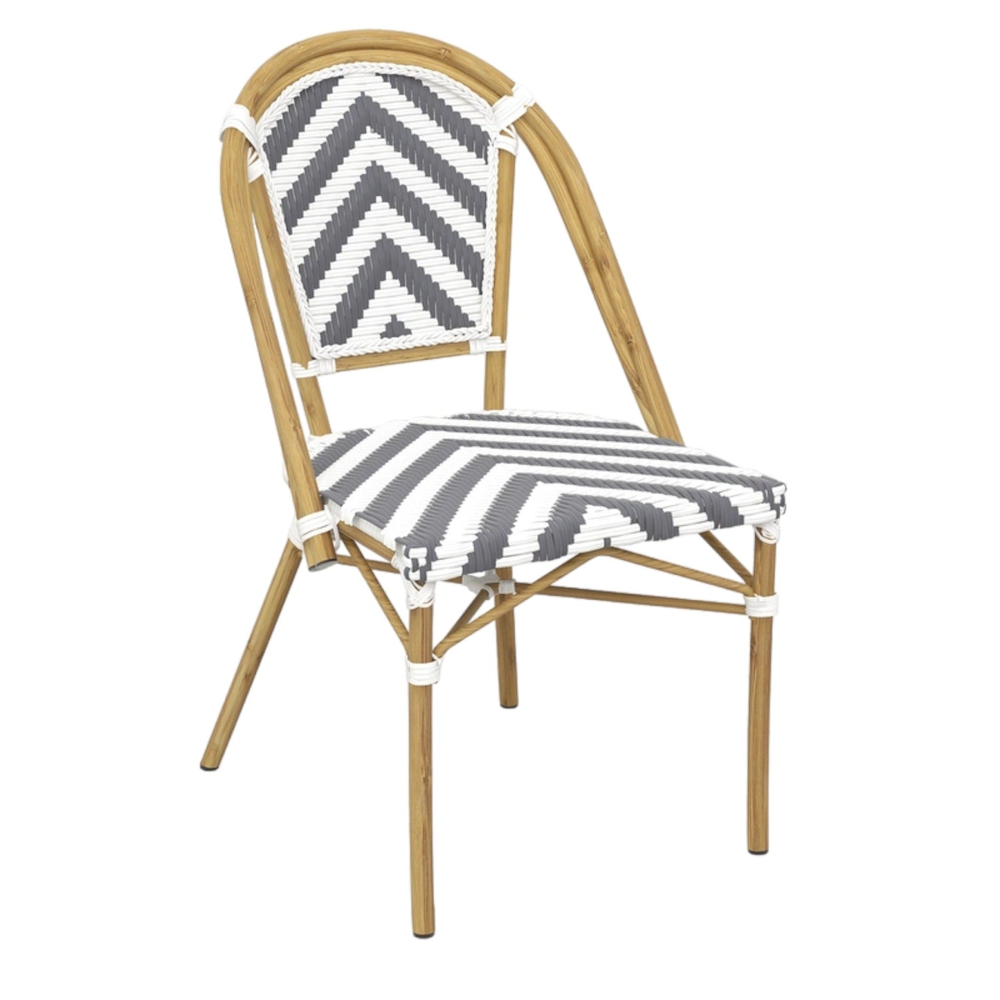 Set of 2 - Dalmatian Indoor / Outdoor Dining Chair - Grey & White Chevron