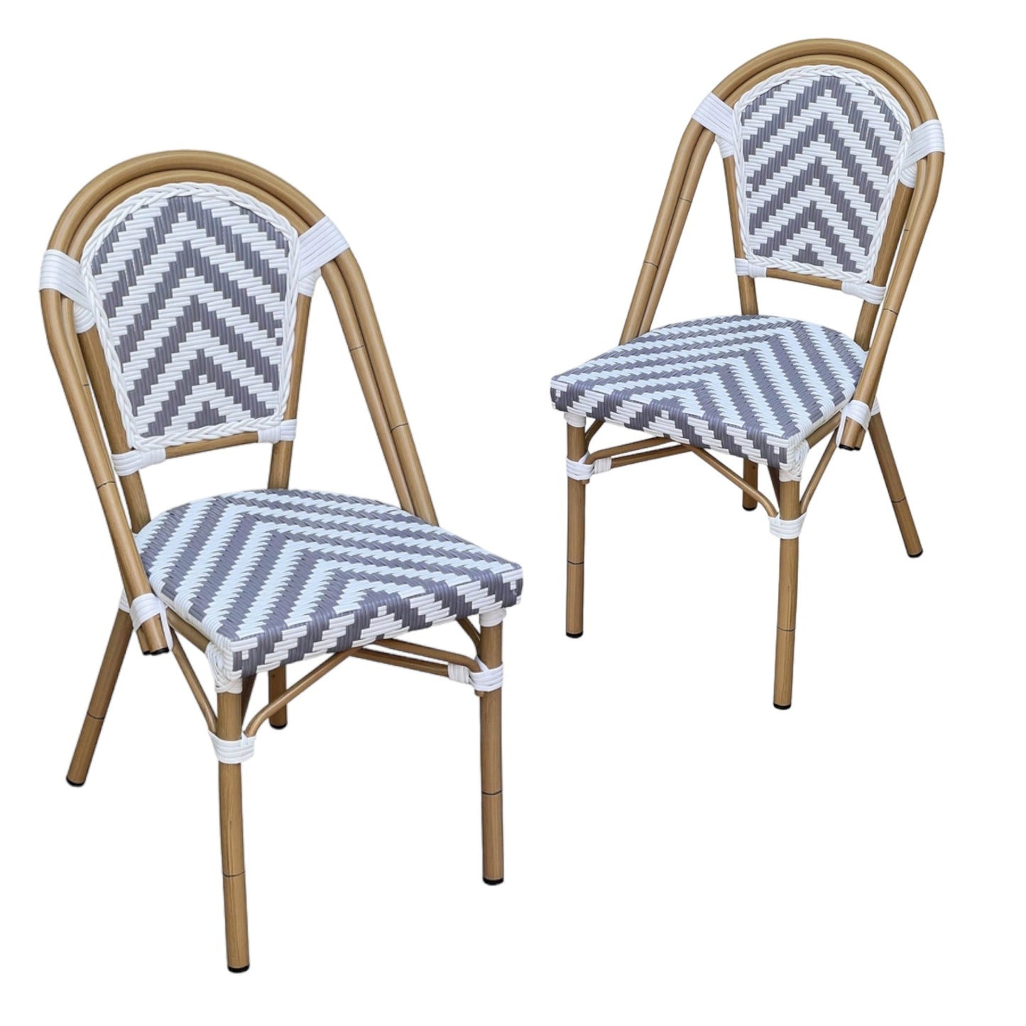 Set of 2 - Dalmatian Indoor / Outdoor Dining Chair - Grey &  White Chevron