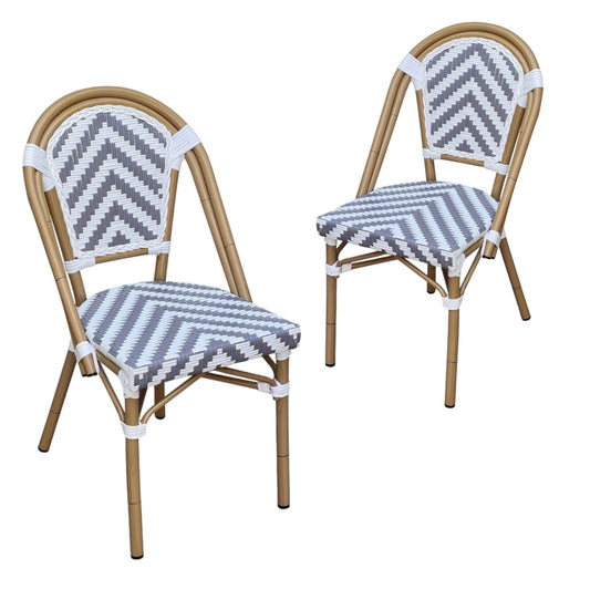 Set of 2 - Dalmatian Indoor / Outdoor Dining Chair - Grey &  White Chevron