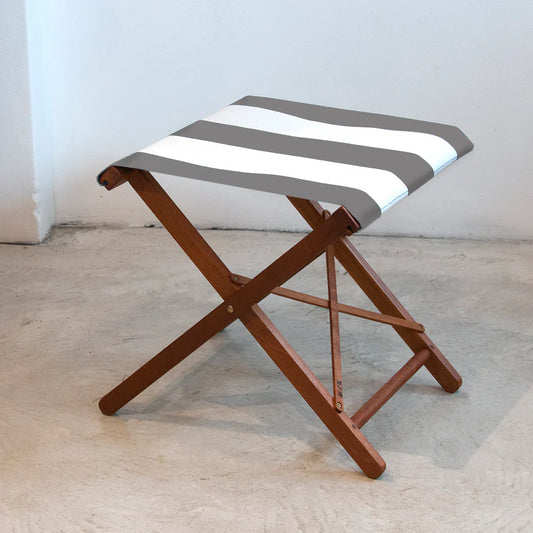 Folding Stool Hardwood Synthetic Block Stripe Light Grey and White
