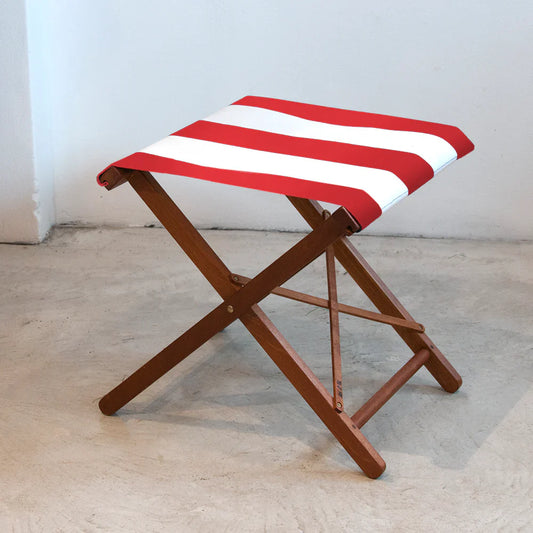 Folding Stool Hardwood Synthetic Block Stripe Red and White
