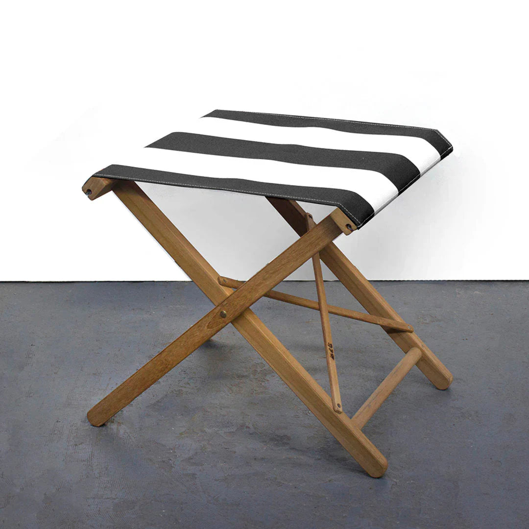Folding Stool Teak Synthetic Charcoal/White