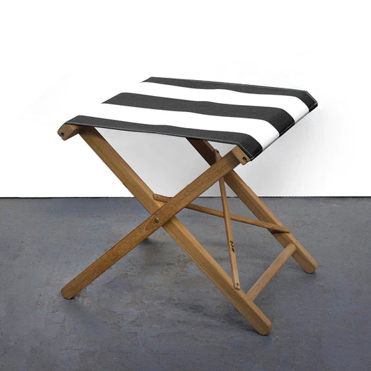 Folding Stool Teak Synthetic Charcoal/White