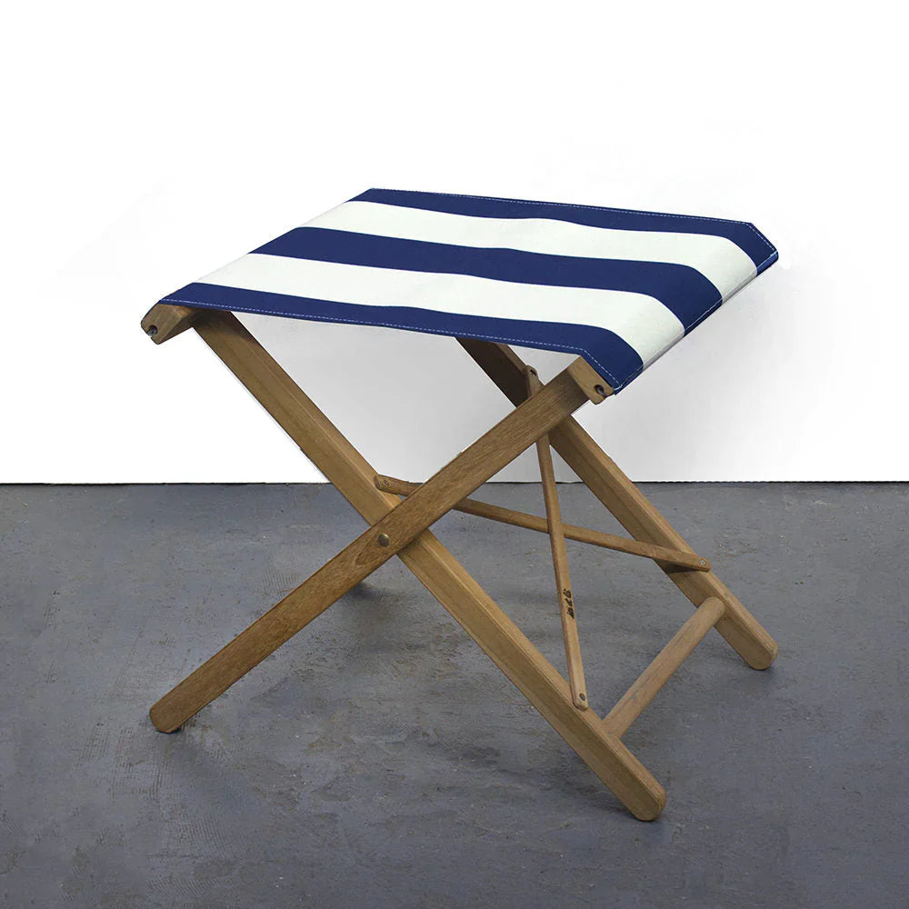Folding Stool Teak Synthetic Navy/Cream