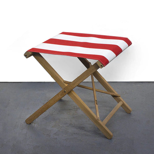 Folding Stool Teak Synthetic Red/White