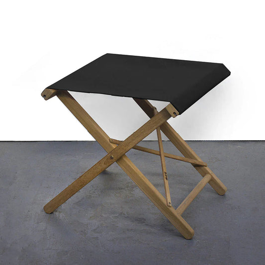 Folding Stool Teak Synthetic Black