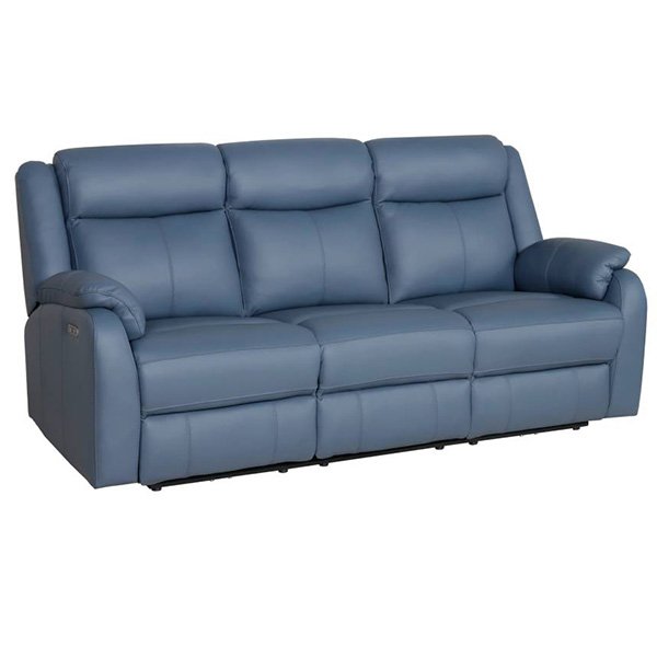 Pinnacle Leather Powered 3 Seater Recliner Sofa - Blue
