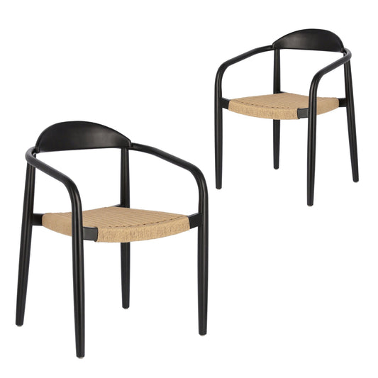 Set of 2 - Glynis Eucalyptus Black Timber Dining Chair - Beige