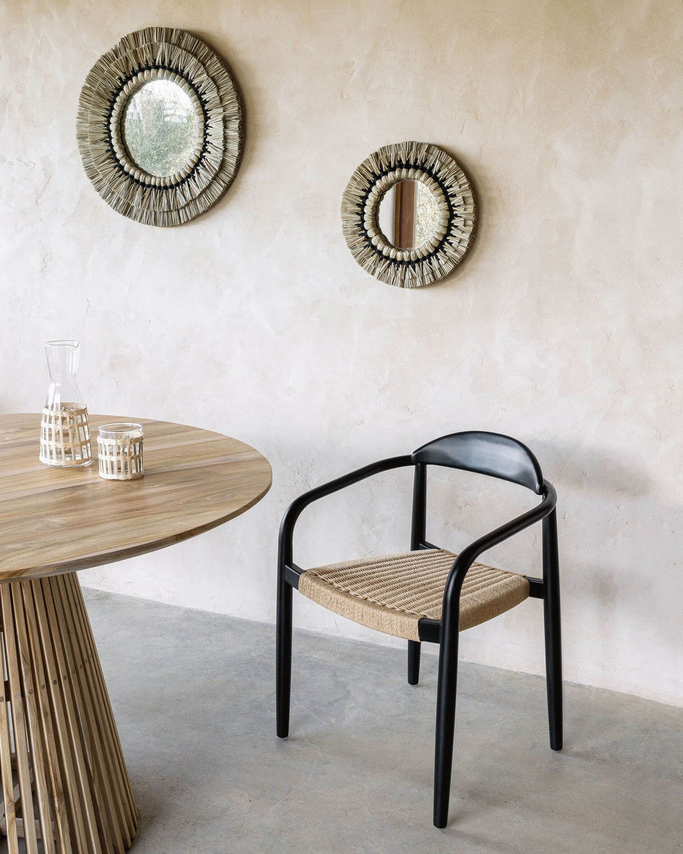 Set of 2 - Glynis Eucalyptus Black Timber Dining Chair - Beige