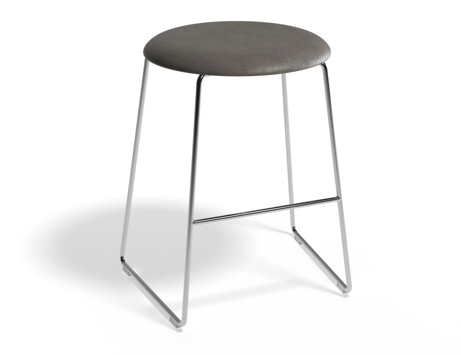 Hugo Low Stool - Chrome - Vintage PU Seat - 46cm Round / Vintage Grey PU Seat