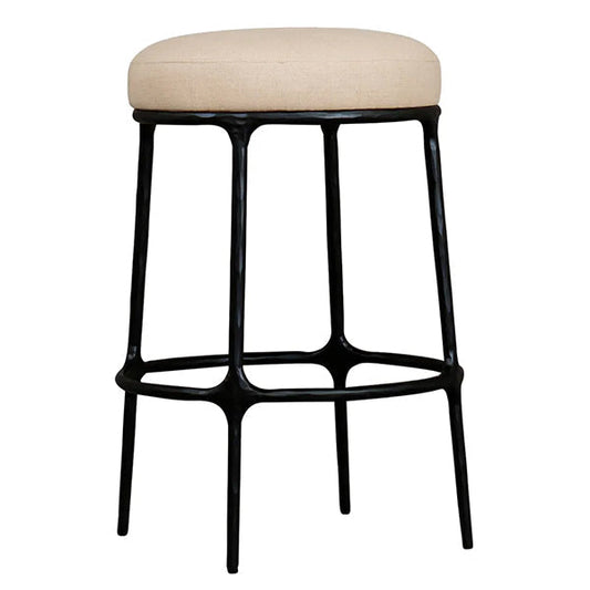 Heston Black Kitchen Stool - Natural Linen