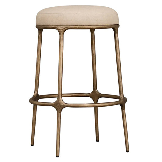 Heston Brass Kitchen Stool - Natural Linen