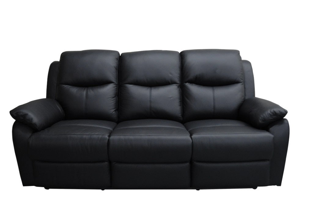 Sussex Leather Recliner 3 Seater Sofa - Black