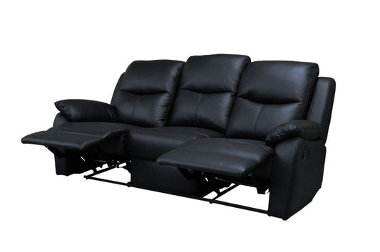 Sussex Leather Recliner 3 Seater Sofa - Black