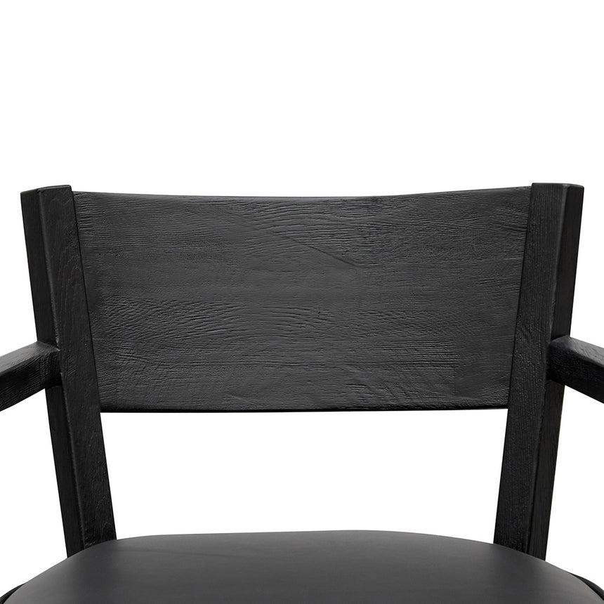 Black Wooden Armchair - Black PU leather Seat