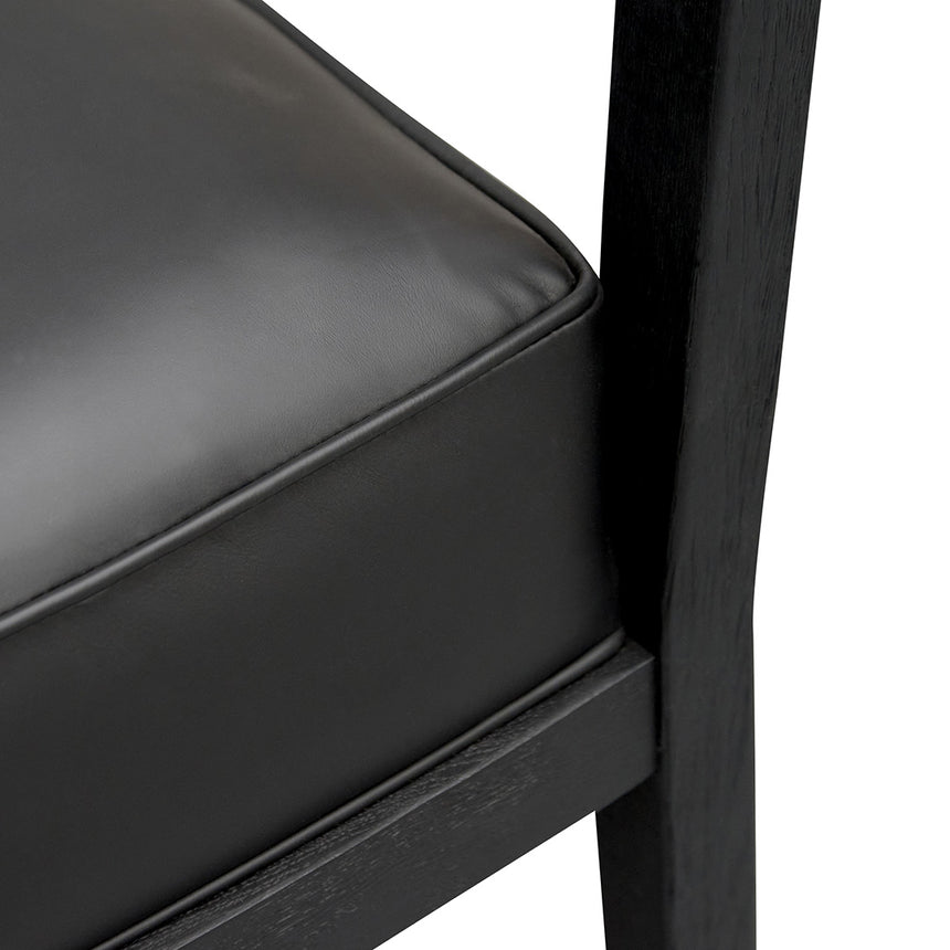 Black Wooden Armchair - Black PU leather Seat