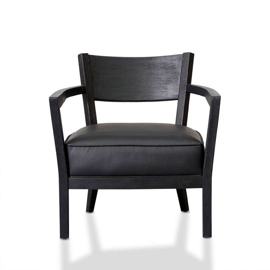 Black Wooden Armchair - Black PU leather Seat