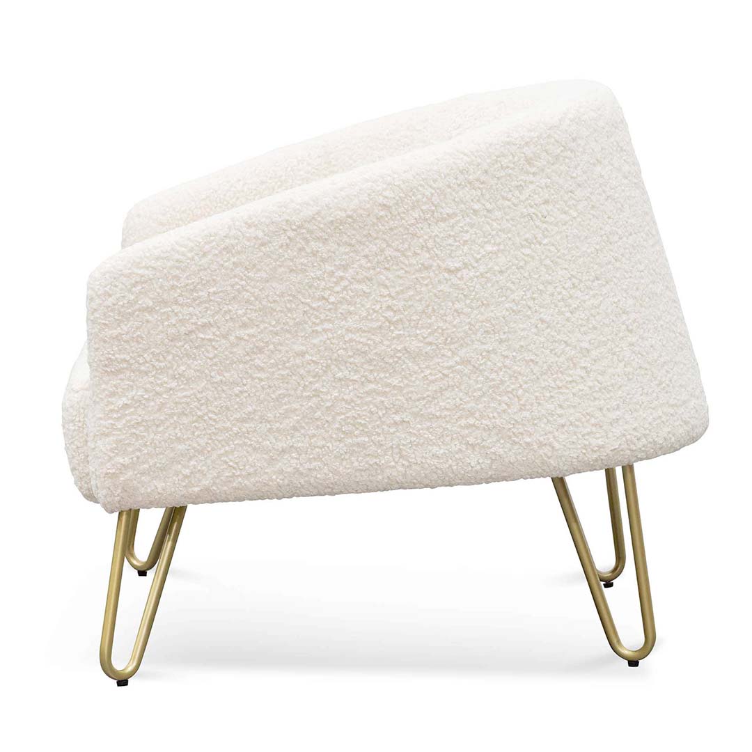 Armchair - Ivory White Synthetic Wool with Golden Legs